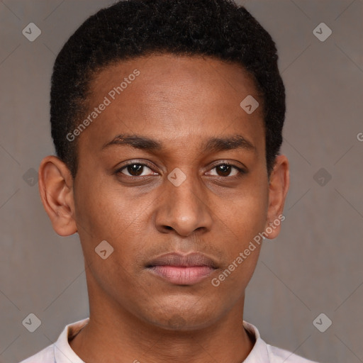 Neutral black young-adult male with short  brown hair and brown eyes