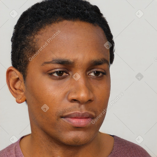 Neutral black young-adult male with short  brown hair and brown eyes