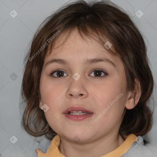 Neutral white child female with medium  brown hair and brown eyes