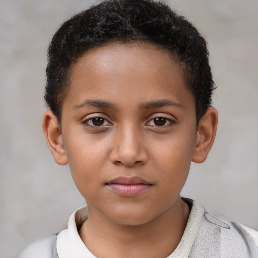 Neutral latino child female with short  brown hair and brown eyes