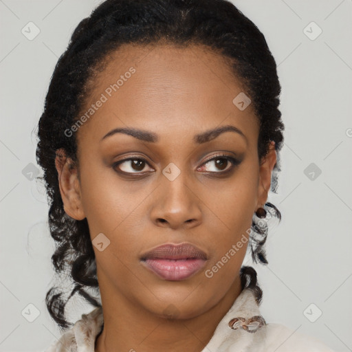 Neutral black young-adult female with short  brown hair and brown eyes