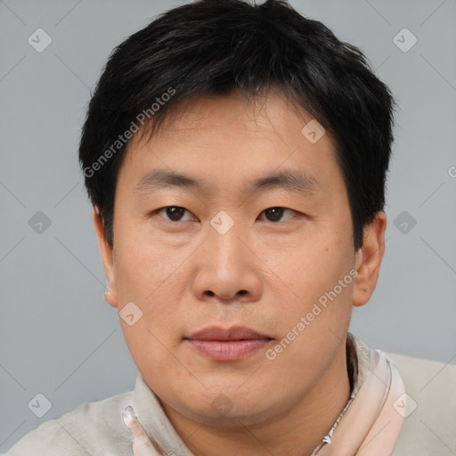 Neutral asian young-adult male with short  black hair and brown eyes