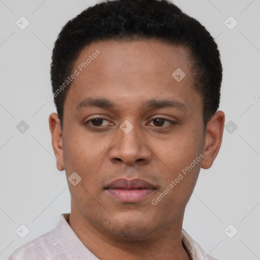 Neutral latino young-adult male with short  brown hair and brown eyes