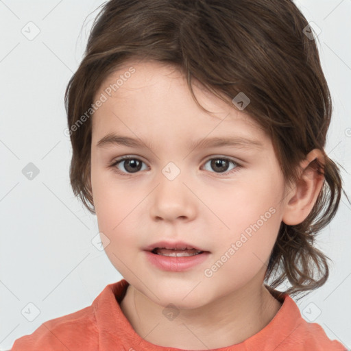 Neutral white child female with medium  brown hair and brown eyes