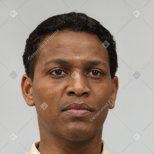 Neutral black young-adult male with short  brown hair and brown eyes