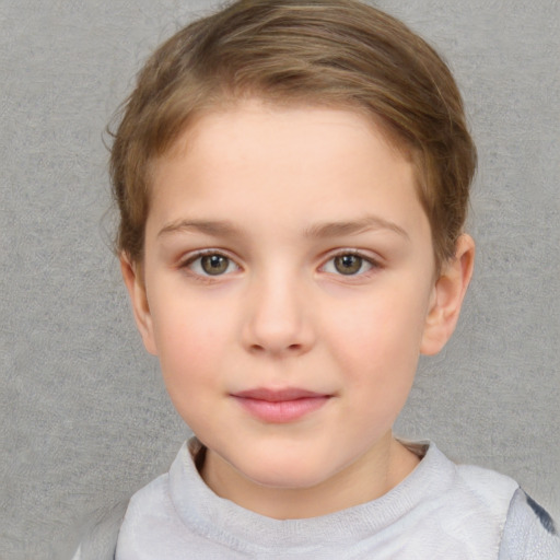 Neutral white child female with short  brown hair and brown eyes