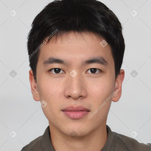 Neutral asian young-adult male with short  brown hair and brown eyes