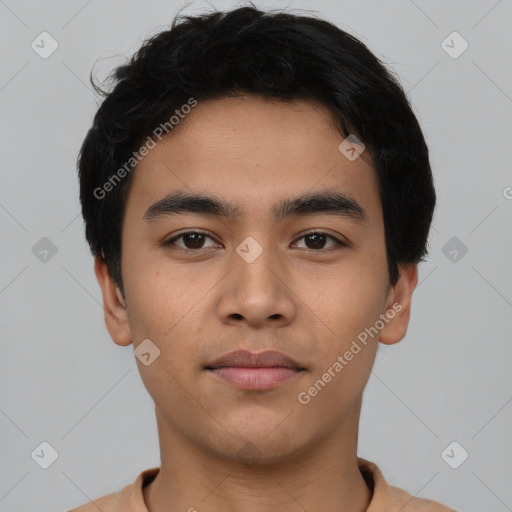 Neutral asian young-adult male with short  brown hair and brown eyes