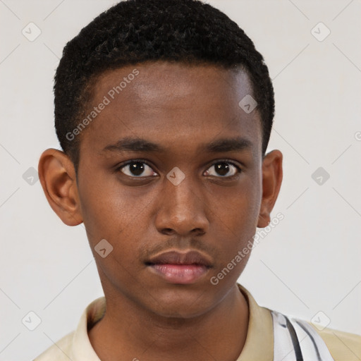 Neutral latino young-adult male with short  brown hair and brown eyes