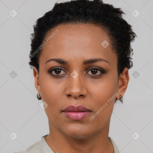 Neutral black young-adult female with short  brown hair and brown eyes