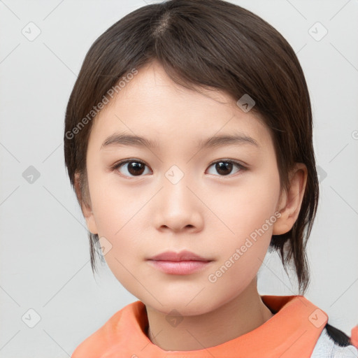 Neutral white child female with medium  brown hair and brown eyes