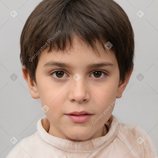 Neutral white child female with short  brown hair and brown eyes