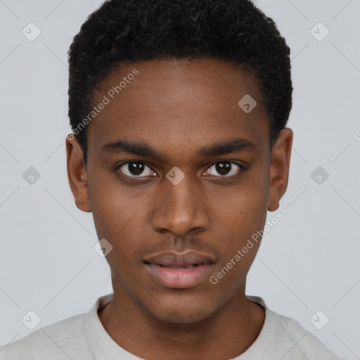 Neutral black young-adult male with short  brown hair and brown eyes