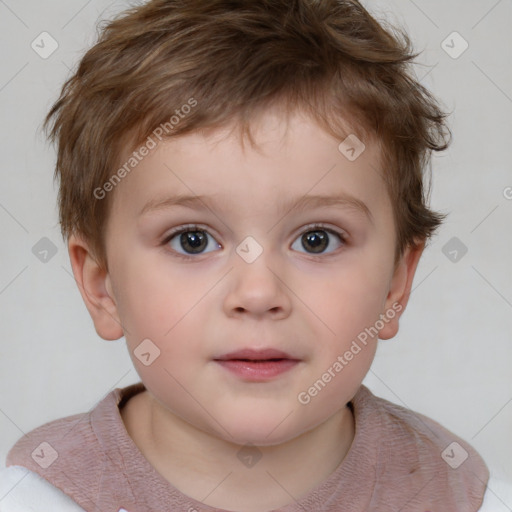 Neutral white child male with short  brown hair and brown eyes