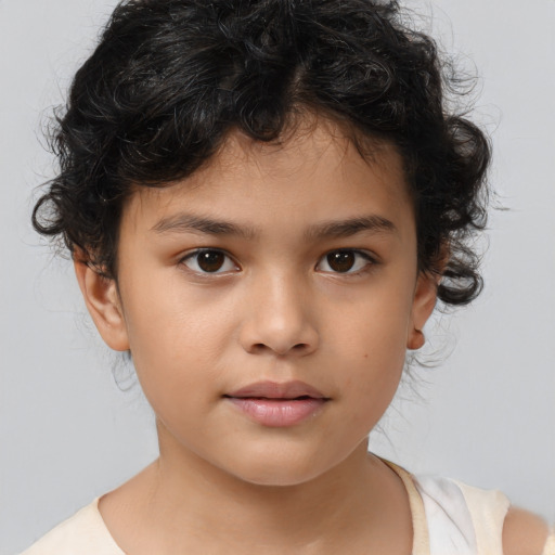 Neutral white child female with medium  brown hair and brown eyes