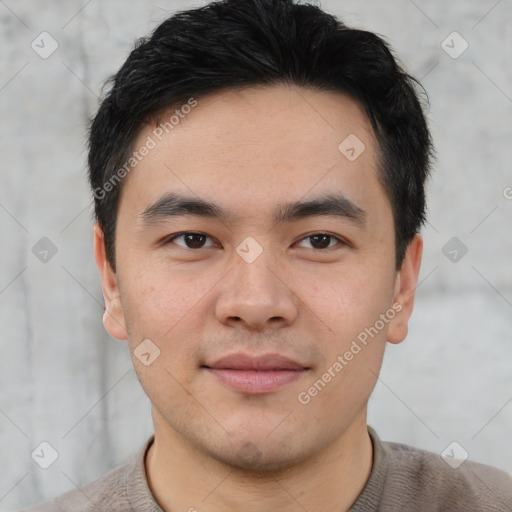 Neutral asian young-adult male with short  brown hair and brown eyes