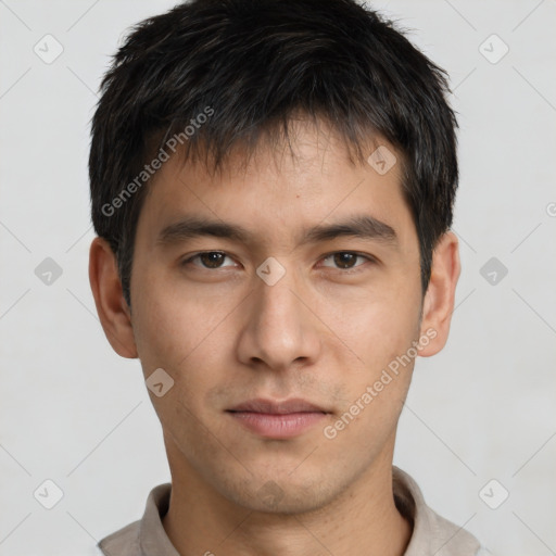 Neutral asian young-adult male with short  brown hair and brown eyes