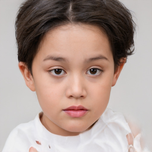 Neutral white child female with short  brown hair and brown eyes