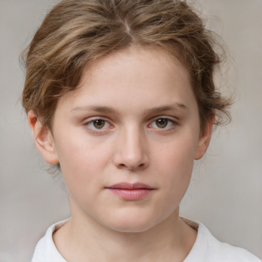 Neutral white child female with medium  brown hair and brown eyes