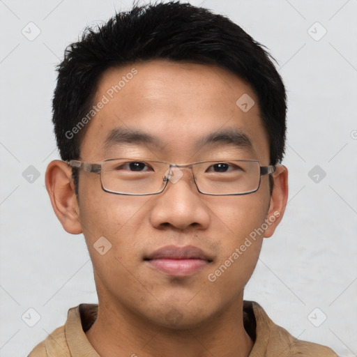 Neutral asian young-adult male with short  brown hair and brown eyes