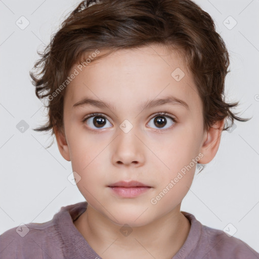 Neutral white child female with short  brown hair and brown eyes