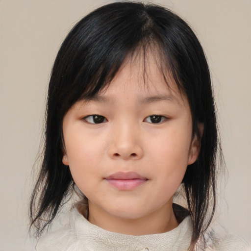 Neutral asian child female with medium  brown hair and brown eyes