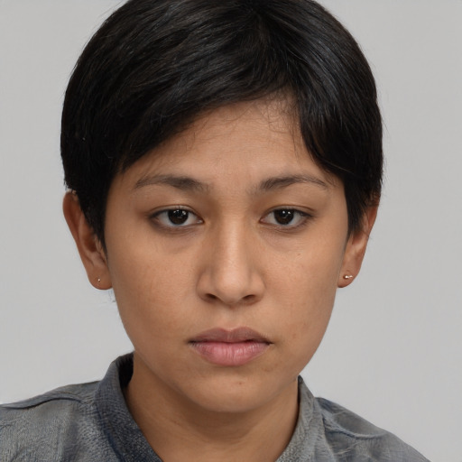 Neutral asian young-adult female with medium  brown hair and brown eyes
