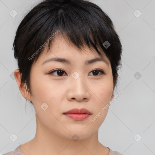 Neutral asian young-adult female with medium  brown hair and brown eyes