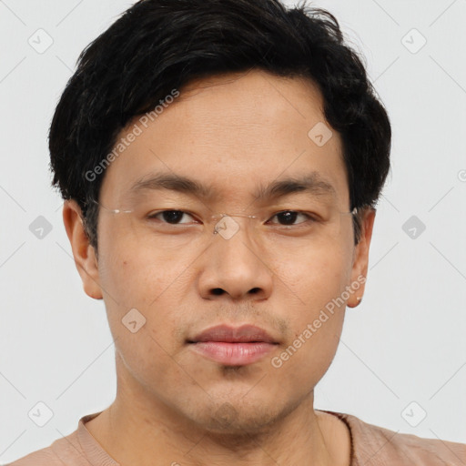 Neutral asian young-adult male with short  brown hair and brown eyes