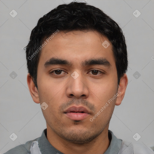 Neutral asian young-adult male with short  black hair and brown eyes