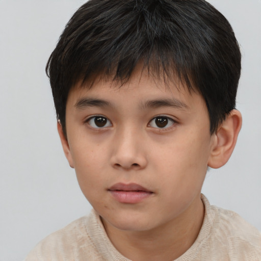 Neutral asian child male with short  brown hair and brown eyes