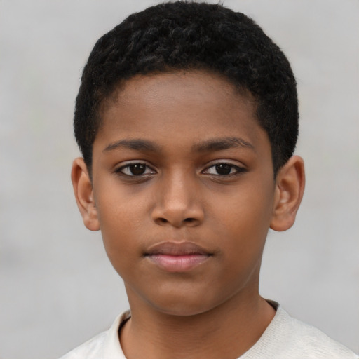 Neutral black child female with short  brown hair and brown eyes