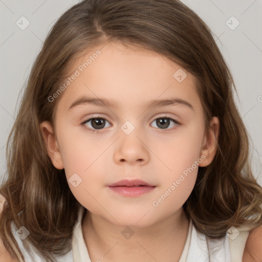 Neutral white child female with medium  brown hair and brown eyes