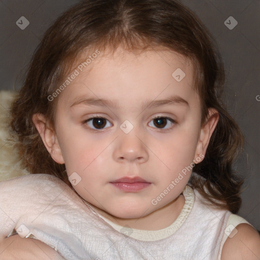 Neutral white child female with medium  brown hair and brown eyes