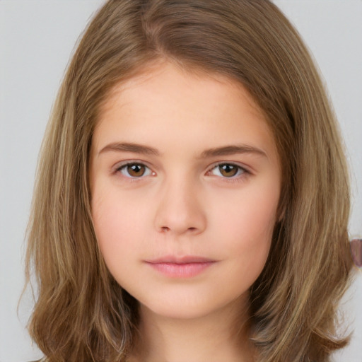 Neutral white child female with long  brown hair and brown eyes