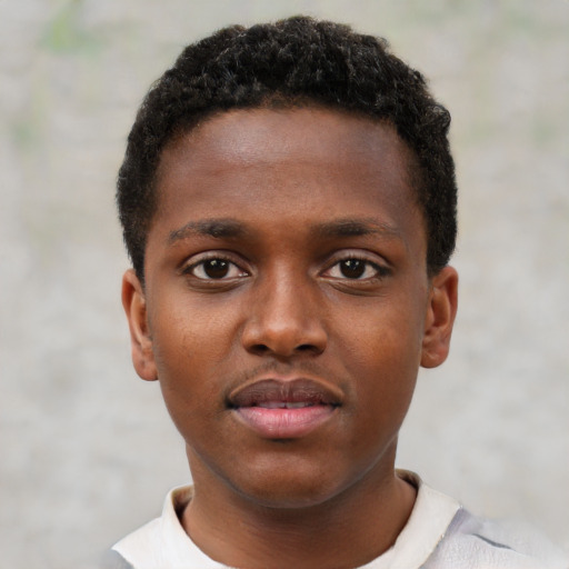 Neutral black young-adult male with short  brown hair and brown eyes