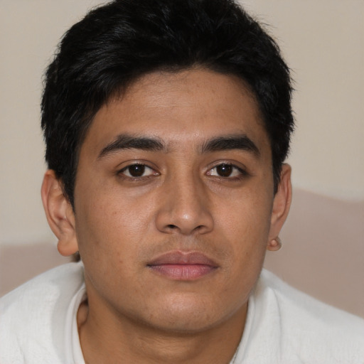 Neutral asian young-adult male with short  black hair and brown eyes