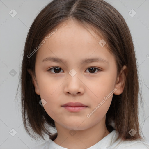 Neutral white child female with medium  brown hair and brown eyes