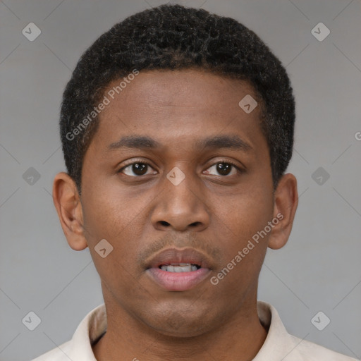 Neutral black young-adult male with short  brown hair and brown eyes