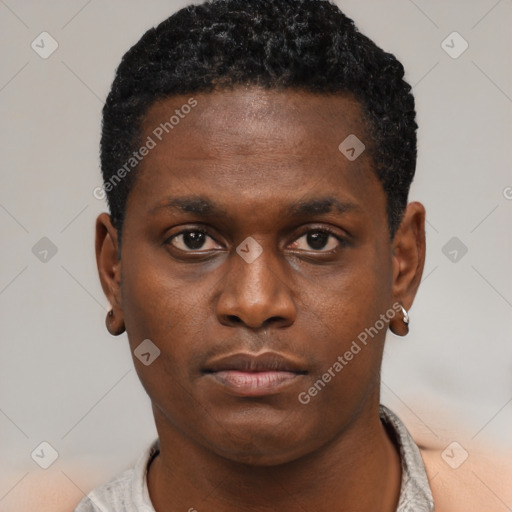 Neutral black young-adult male with short  brown hair and brown eyes