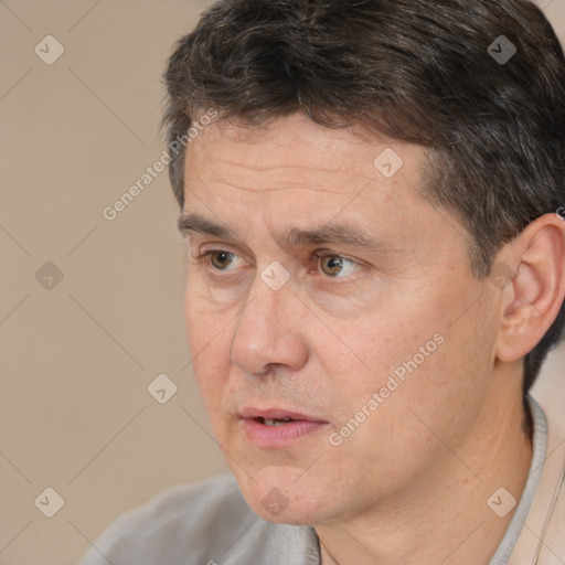 Neutral white adult male with short  brown hair and brown eyes