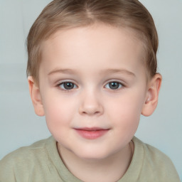 Joyful white child female with short  brown hair and brown eyes