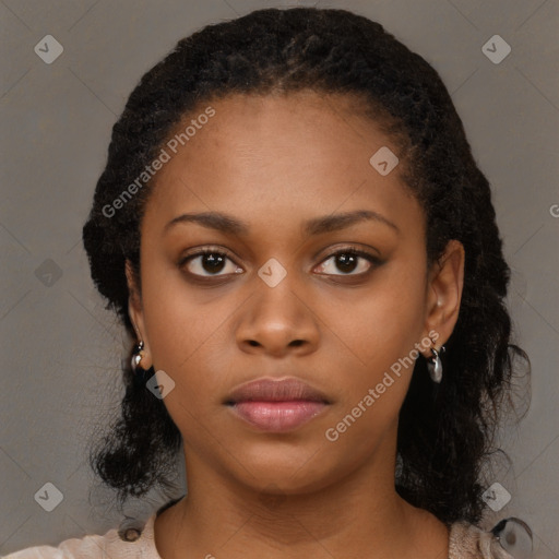 Neutral black young-adult female with long  black hair and brown eyes