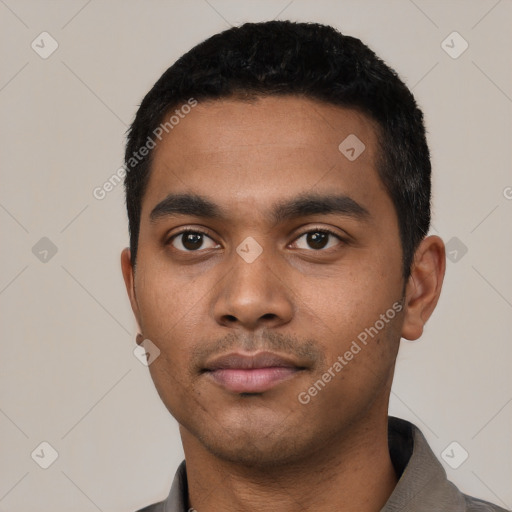 Neutral asian young-adult male with short  black hair and brown eyes