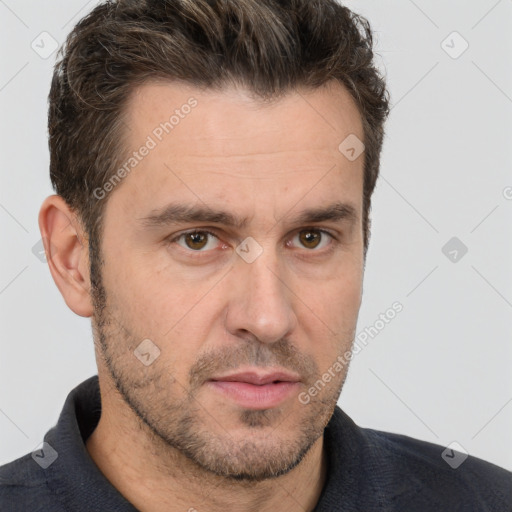 Neutral white adult male with short  brown hair and brown eyes