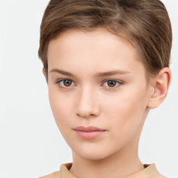 Neutral white young-adult female with short  brown hair and brown eyes