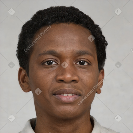 Neutral black young-adult male with short  brown hair and brown eyes