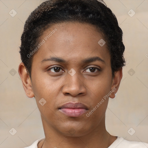 Neutral black young-adult female with short  brown hair and brown eyes