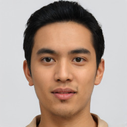 Neutral asian young-adult male with short  black hair and brown eyes