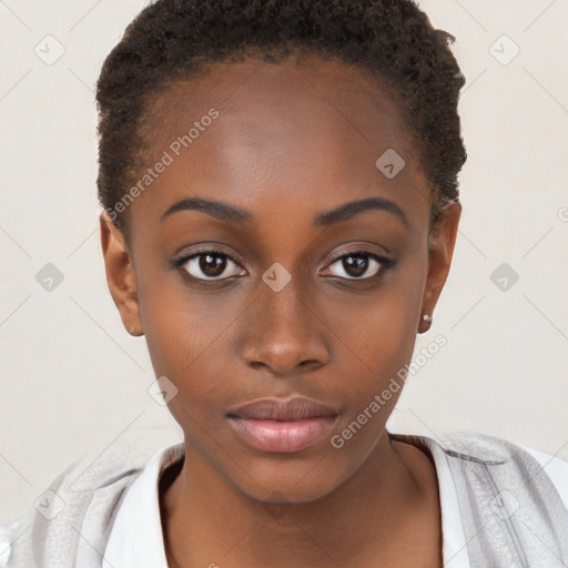 Neutral black young-adult female with short  brown hair and brown eyes